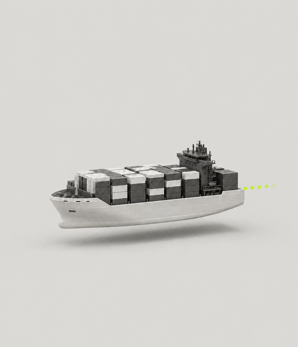 A miniature container vessel with a lime information trail.