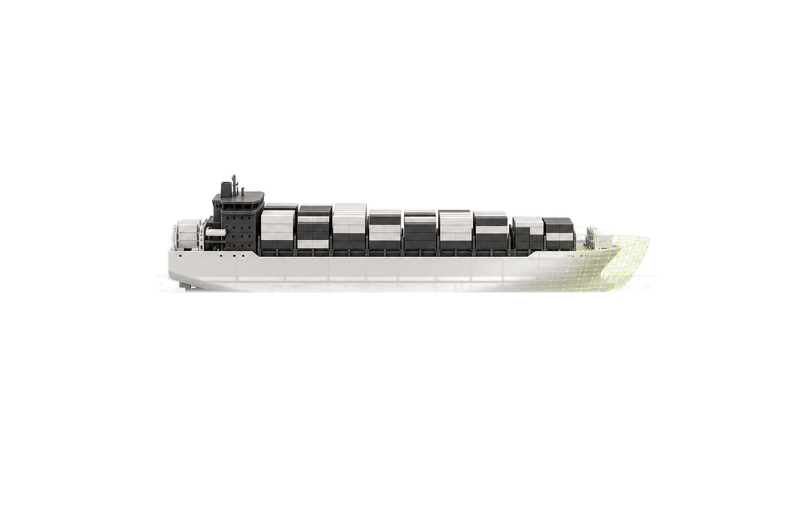 A flagship miniature container vessel on an illuminated chart-glass plinth.