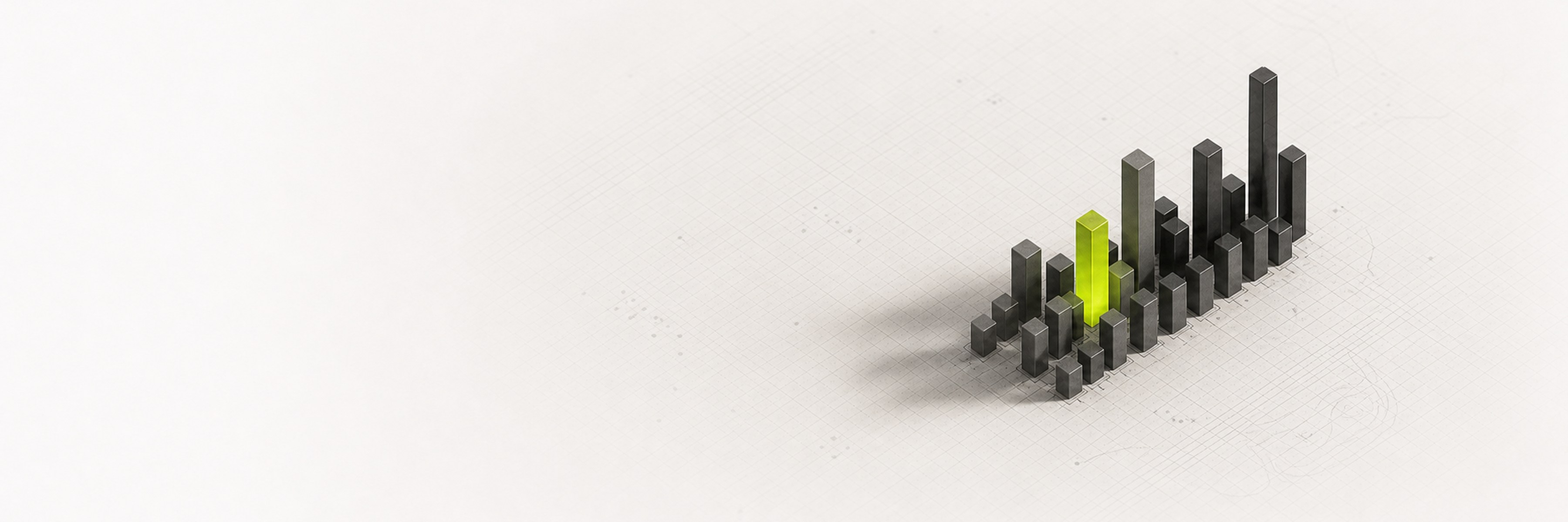 A miniature ledger terrain of extruded data bars.